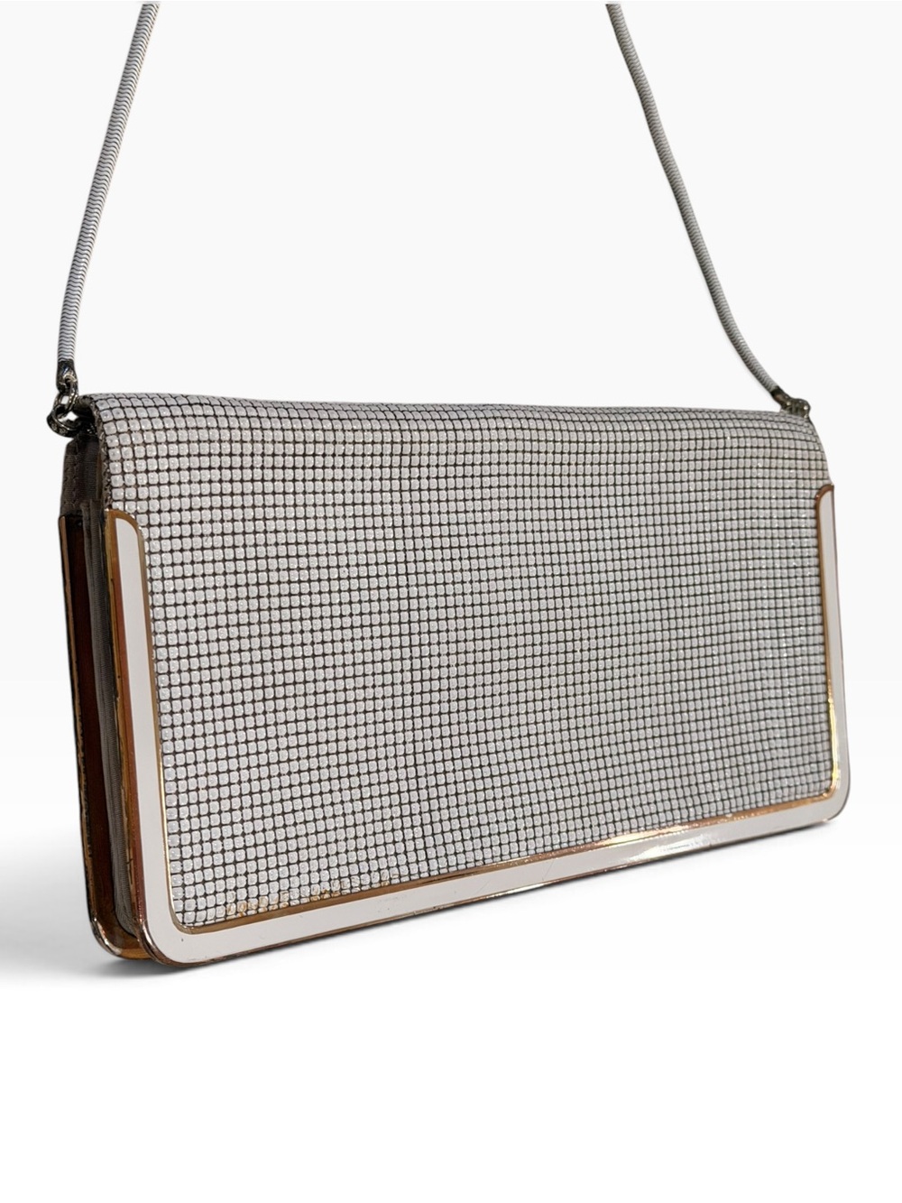 Vintage Glomesh White Tiles Silver Mesh Convertible Clutch / Shoulder Bag - Picture 4 of 13